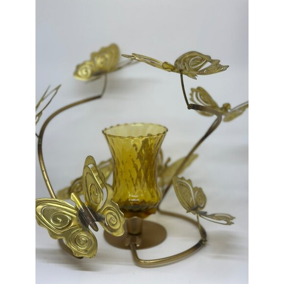 VTG Brass Butterfly Candle Holder 9.5"x9.5" Ornate Metal Tabletop Decor - Picture 9 of 10